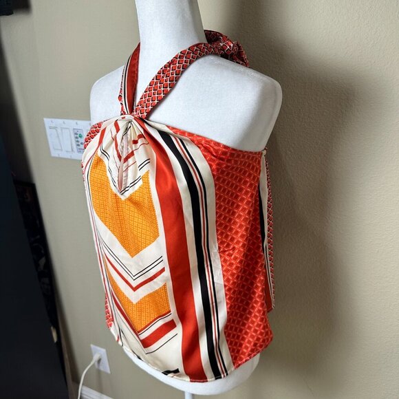 BANANA REPUBLIC Mixed Print Silky Satin Halter Top Size Small Petite - Picture 3 of 9